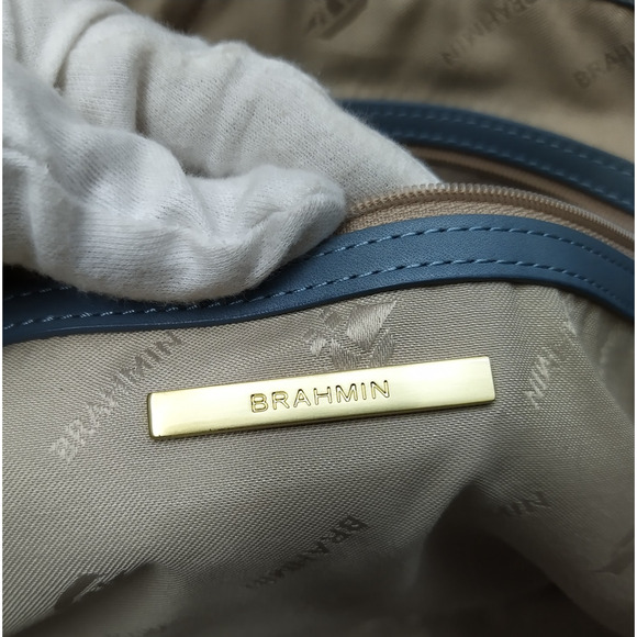 Brahmin Delaney Blue Leather Double Closure Satchel Bag - Picture 12 of 16